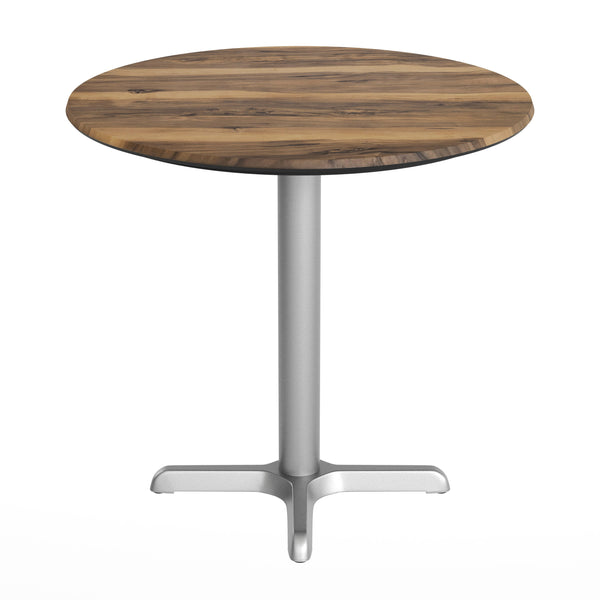 Natural/Silver Base |#| Commercial All-Weather 31.25" Natural HPL Tabletop with Silver X Base