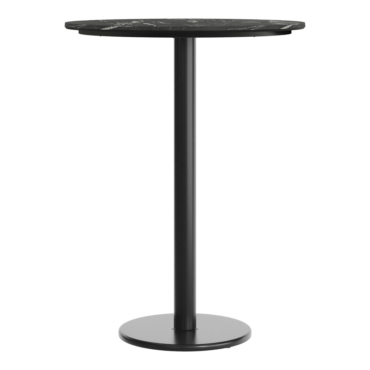 Black Faux Marble/Black Base |#| Commercial 31.25" Black Faux Marble HPL Tabletop with Black Bar Height RD Base