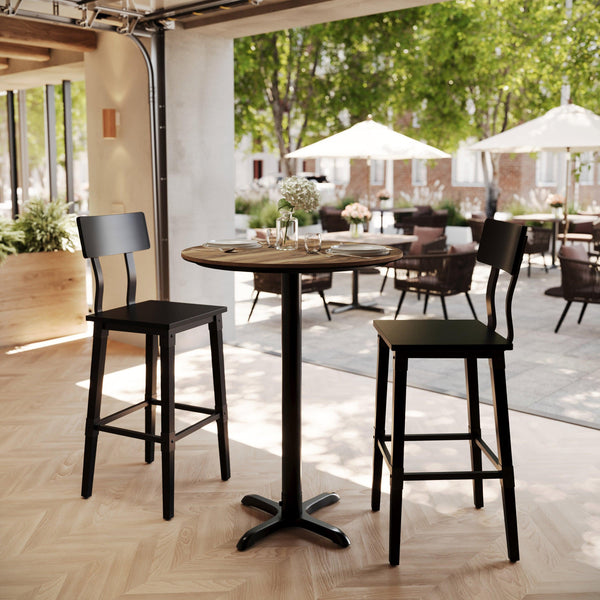 Natural/Black Base |#| Commercial 31.25" Natural HPL Tabletop with Black Bar Height X Base