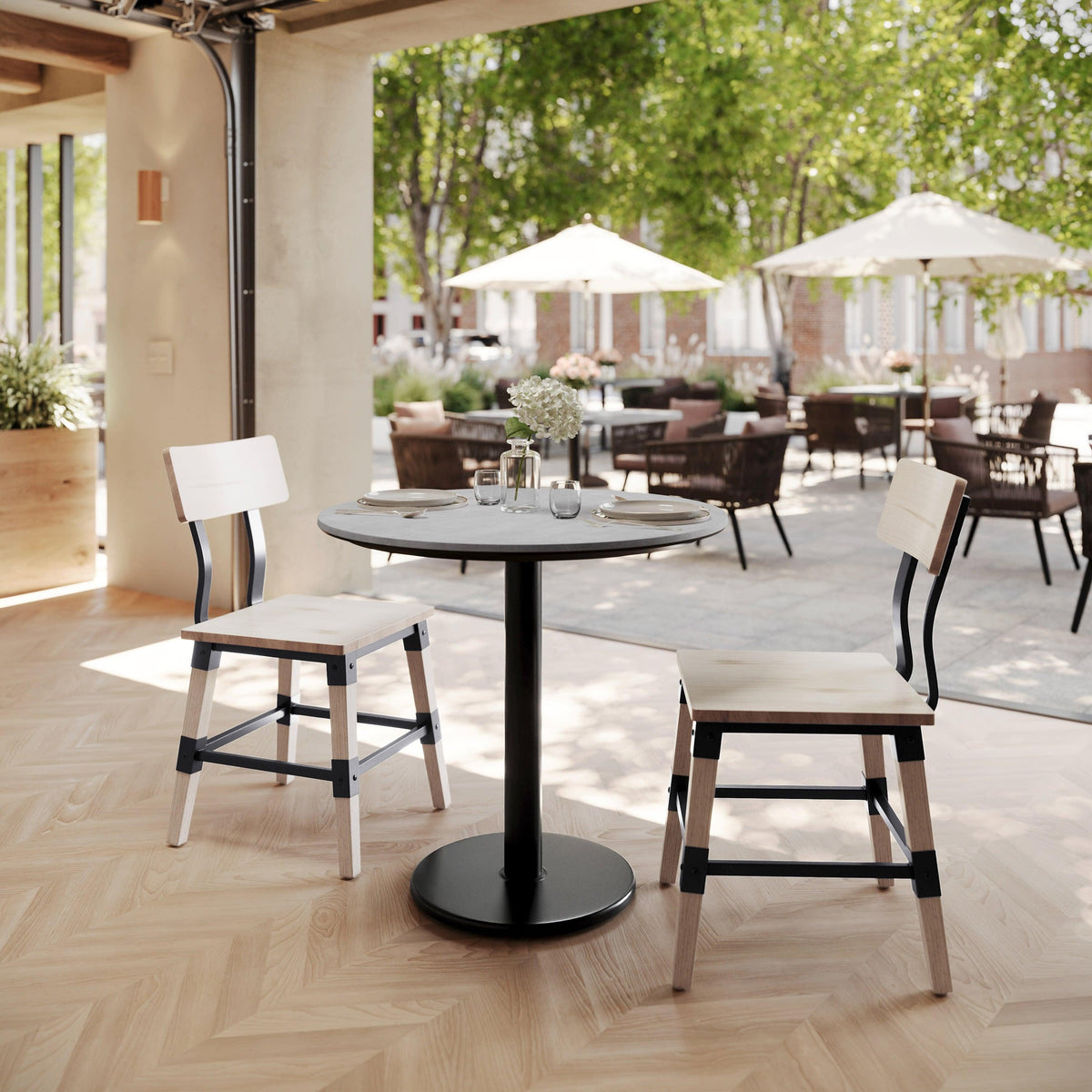 Gray Faux Concrete/Black Base |#| Commercial 31.25" Gray Faux Concrete HPL Tabletop - Black Table Height RD Base