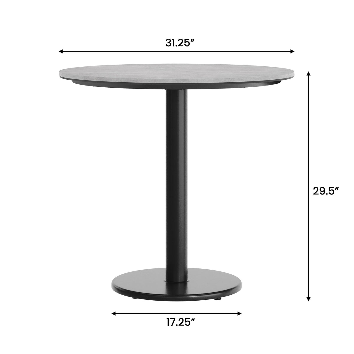 Gray Faux Concrete/Black Base |#| Commercial 31.25" Gray Faux Concrete HPL Tabletop - Black Table Height RD Base