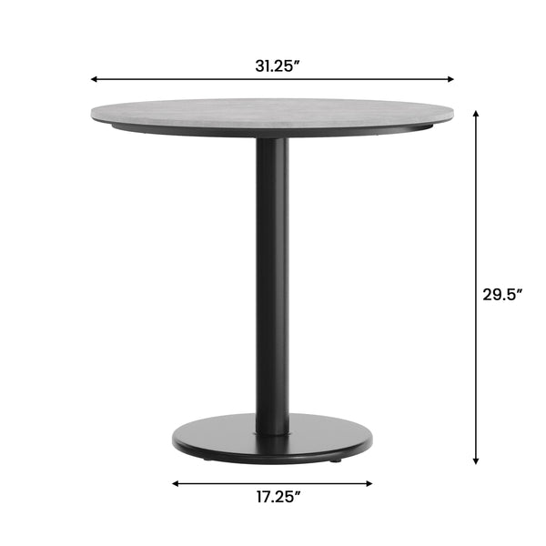 Gray Faux Concrete/Black Base |#| Commercial 31.25" Gray Faux Concrete HPL Tabletop - Black Table Height RD Base