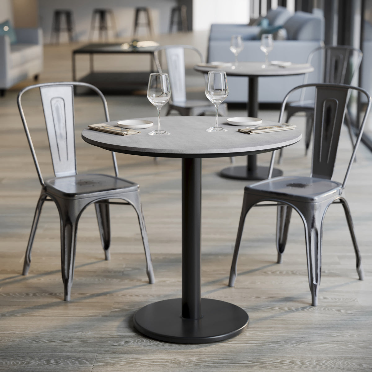 Gray Faux Concrete/Black Base |#| Commercial 31.25" Gray Faux Concrete HPL Tabletop - Black Table Height RD Base