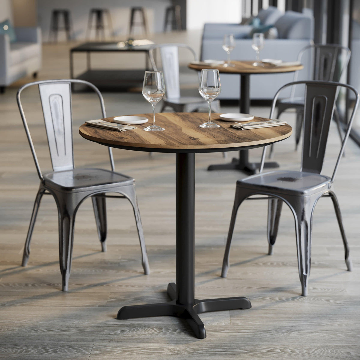 Natural/Black Base |#| Commercial 31.25" Natural HPL Tabletop with Black Table Height X Base