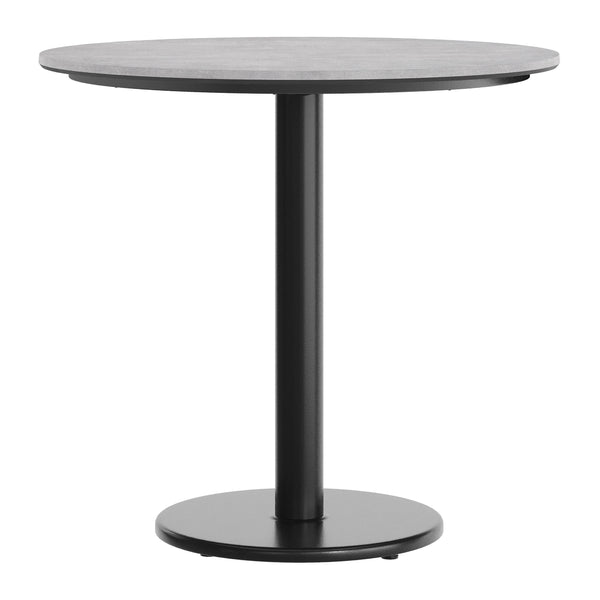 Gray Faux Concrete/Black Base |#| Commercial 31.25" Gray Faux Concrete HPL Tabletop - Black Table Height RD Base