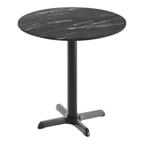 Black Faux Marble/Black Base |#| Commercial 31.25" Black Faux Marble HPL Tabletop with Black Table Height X Base