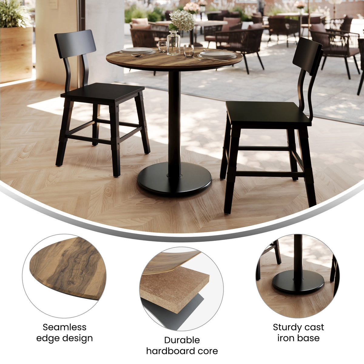 Natural/Black Base |#| Commercial 31.25" Natural HPL Tabletop with Black Table Height RD Base
