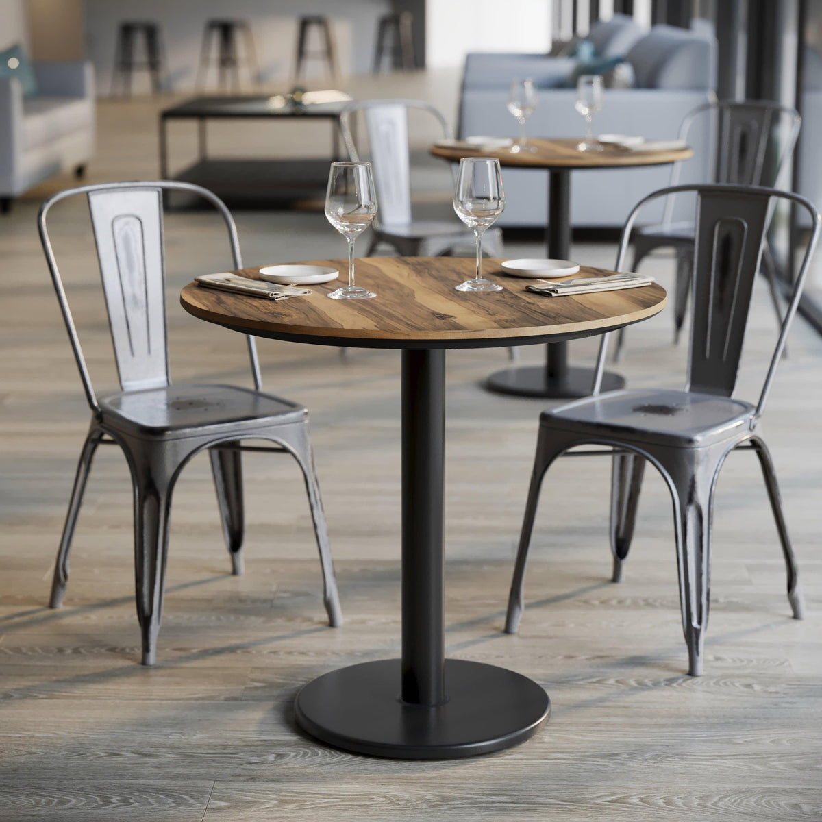 Natural/Black Base |#| Commercial 31.25" Natural HPL Tabletop with Black Table Height RD Base