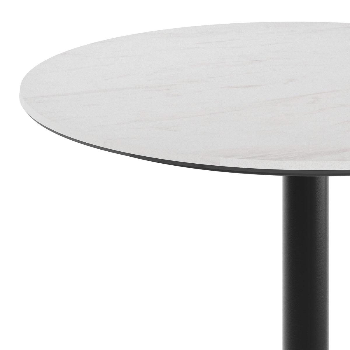White Faux Marble/Black Base |#| Commercial 31.25" White Faux Marble HPL Tabletop with Black Table Height X Base