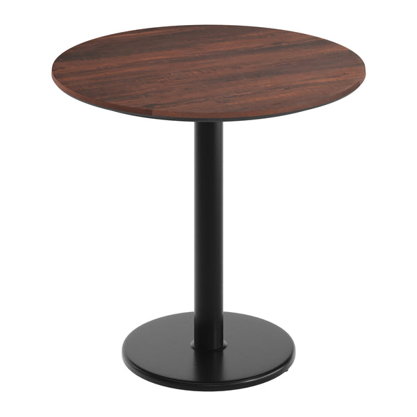 Dark Brown/Black Base |#| Commercial 31.25" Dark Brown HPL Tabletop with Black Table Height RD Base