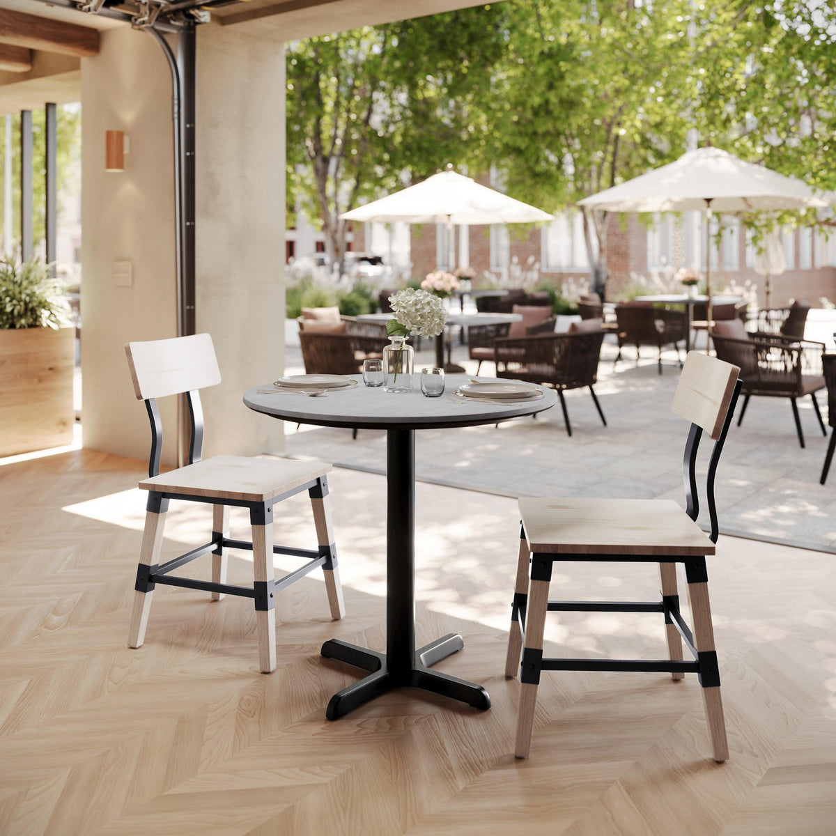 Gray Faux Concrete/Black Base |#| Commercial 31.25" Gray Faux Concrete HPL Tabletop - Black Table Height X Base