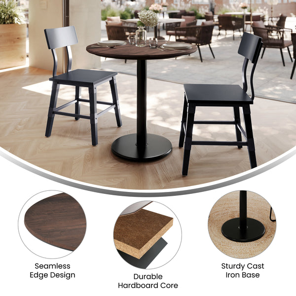 Dark Brown/Black Base |#| Commercial 31.25" Dark Brown HPL Tabletop with Black Table Height RD Base