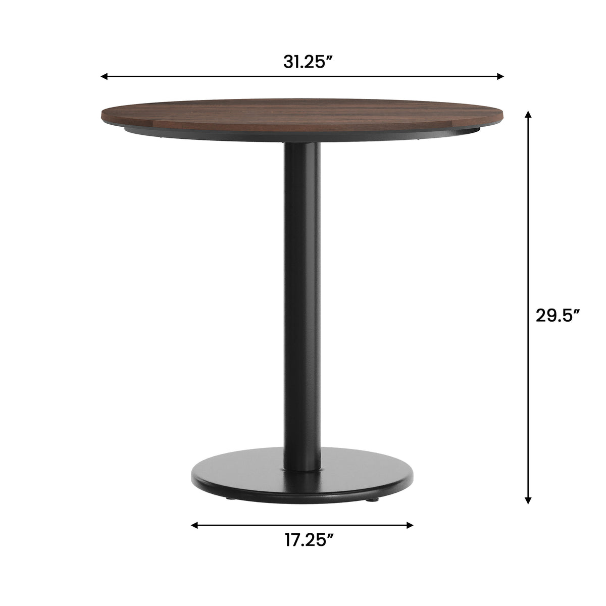 Dark Brown/Black Base |#| Commercial 31.25" Dark Brown HPL Tabletop with Black Table Height RD Base