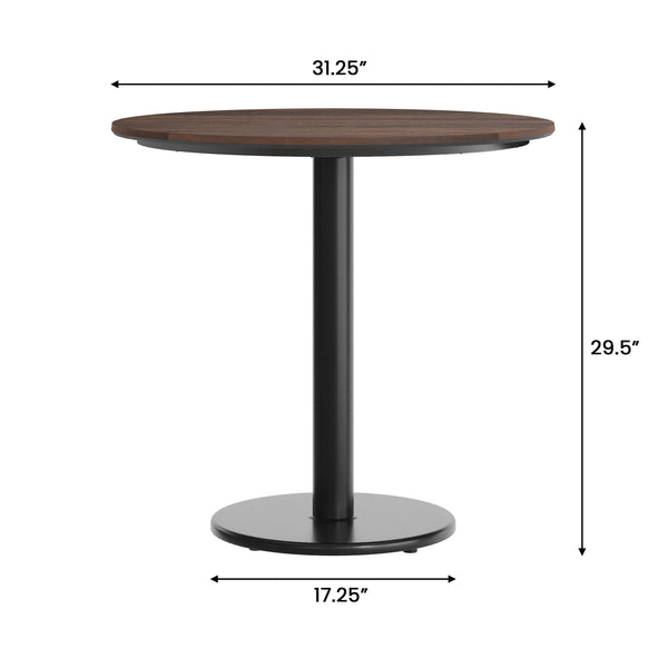 Dark Brown/Black Base |#| Commercial 31.25" Dark Brown HPL Tabletop with Black Table Height RD Base