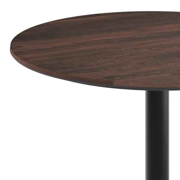 Dark Brown/Black Base |#| Commercial 31.25" Dark Brown HPL Tabletop with Black Table Height RD Base