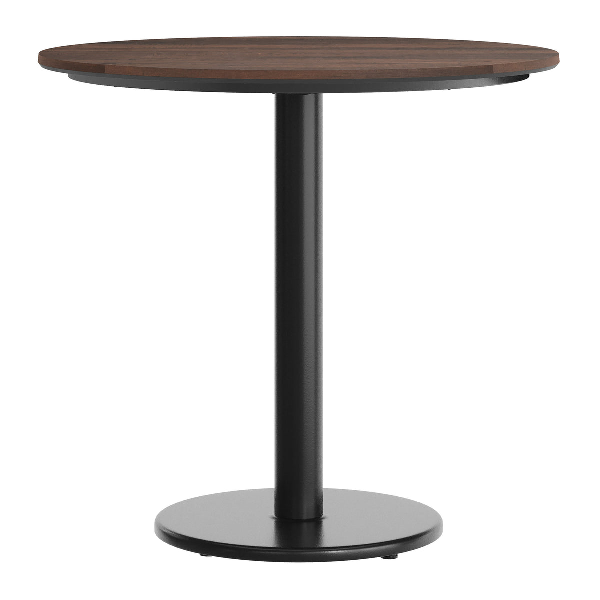 Dark Brown/Black Base |#| Commercial 31.25" Dark Brown HPL Tabletop with Black Table Height RD Base