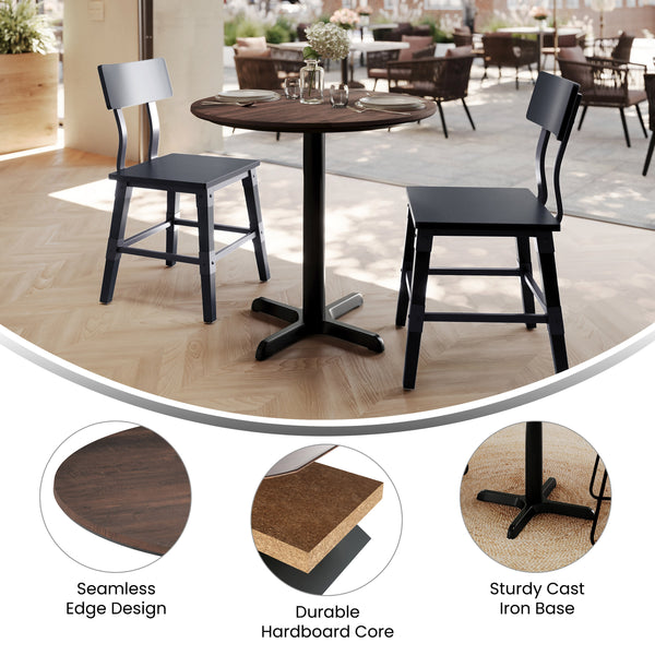 Dark Brown/Black Base |#| Commercial 31.25" Dark Brown HPL Tabletop with Black Table Height X Base