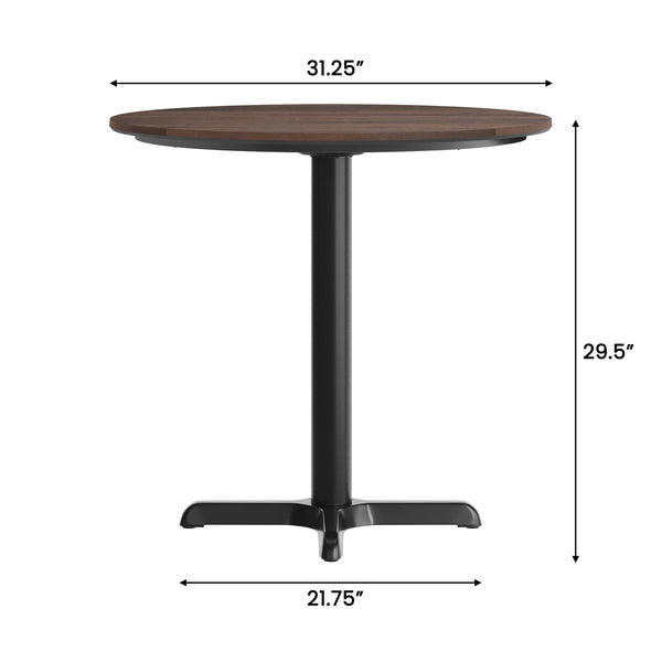 Dark Brown/Black Base |#| Commercial 31.25" Dark Brown HPL Tabletop with Black Table Height X Base