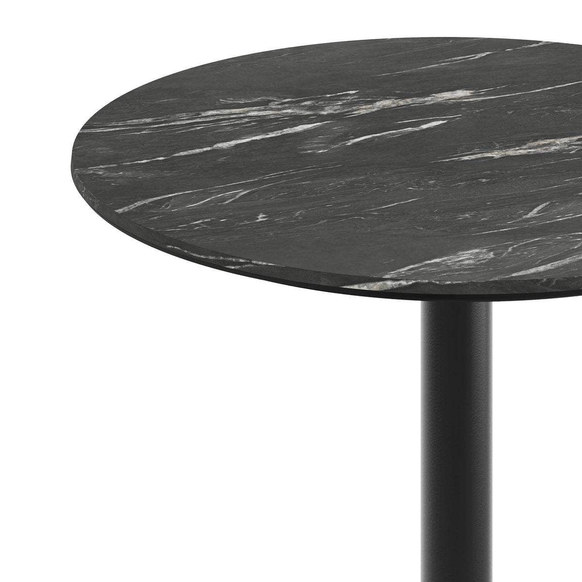 Black Faux Marble/Black Base |#| Commercial 31.25" Black Faux Marble HPL Tabletop with Black Table Height RD Base