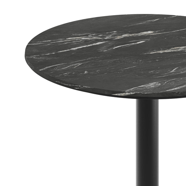 Black Faux Marble/Black Base |#| Commercial 31.25" Black Faux Marble HPL Tabletop with Black Table Height X Base