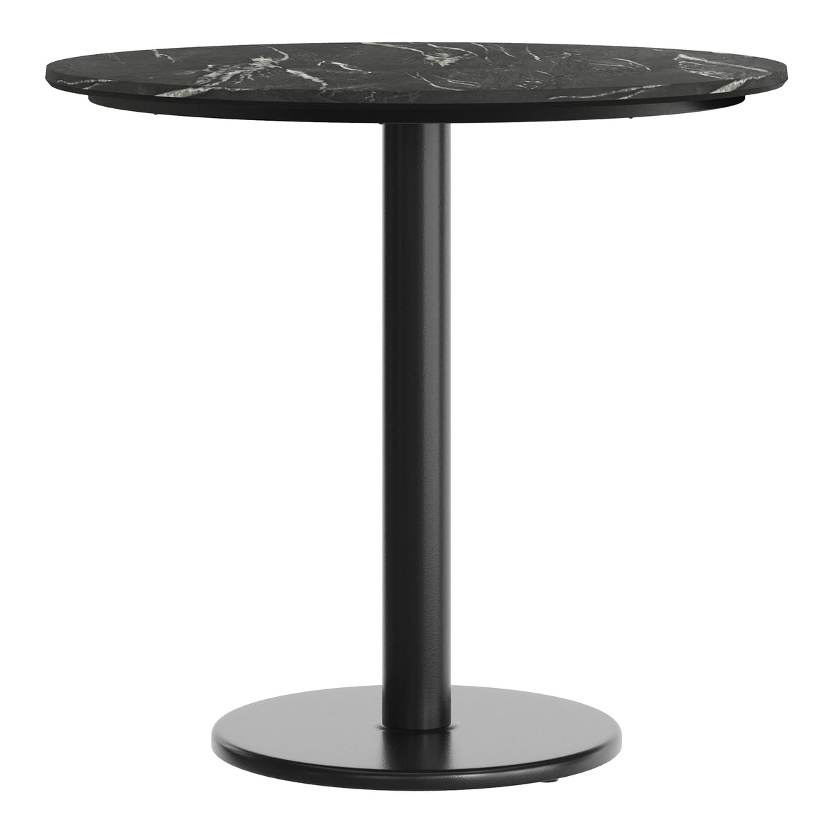 Black Faux Marble/Black Base |#| Commercial 31.25" Black Faux Marble HPL Tabletop with Black Table Height RD Base