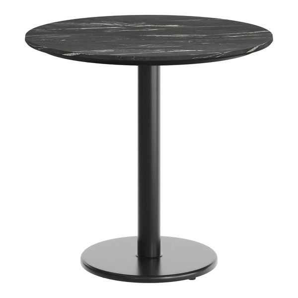 Black Faux Marble/Black Base |#| Commercial 31.25" Black Faux Marble HPL Tabletop with Black Table Height RD Base