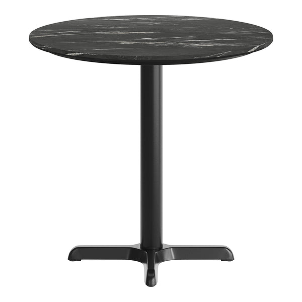 Black Faux Marble/Black Base |#| Commercial 31.25" Black Faux Marble HPL Tabletop with Black Table Height X Base