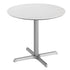 White Faux Marble/Silver Base |#| Commercial All-Weather 36" Round White Faux Marble HPL Tabletop-Silver X Base
