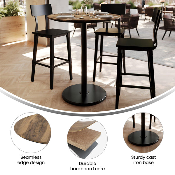 Natural/Black Base |#| Commercial 36" RD Natural HPL Tabletop with Black Bar Height RD Base