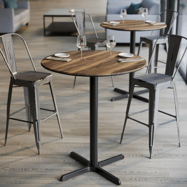 Natural/Black Base |#| Commercial 36" Natural HPL Tabletop with Black Bar Height X Base