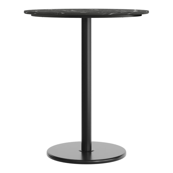 Black Faux Marble/Black Base |#| Commercial 36" Black Faux Marble HPL Tabletop with Black Bar Height RD Base