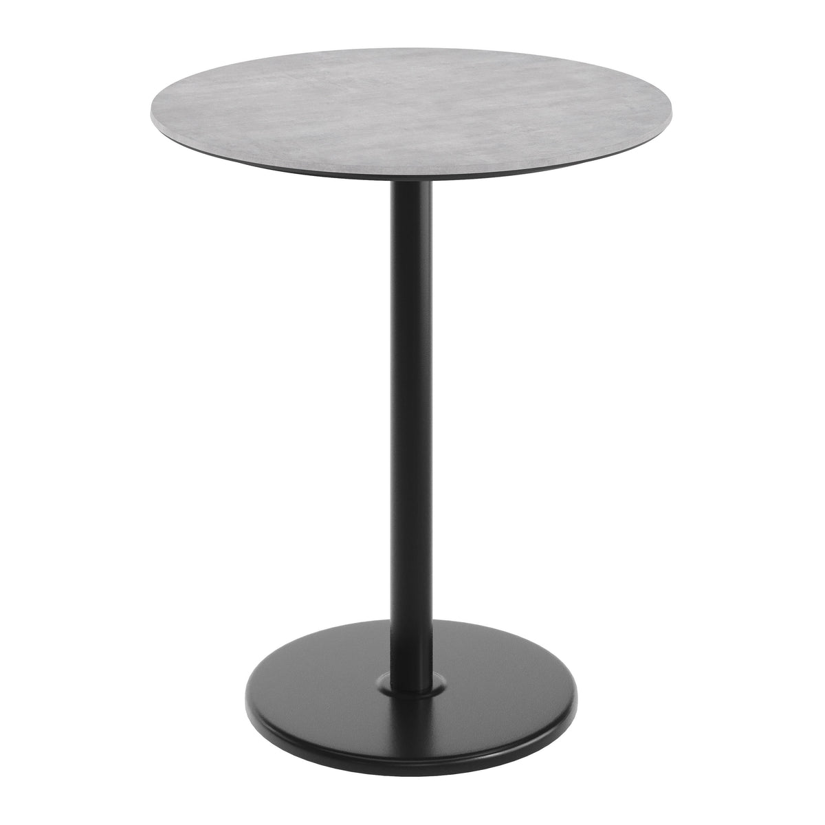 Gray Faux Concrete/Black Base |#| Commercial 36" RD Gray Faux Concrete HPL Tabletop with Black Bar Height RD Base