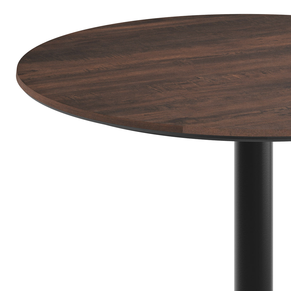 Dark Brown/Black Base |#| Commercial 36" RD Dark Brown HPL Tabletop with Black Bar Height RD Base
