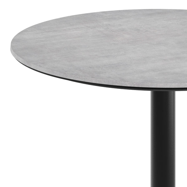 Gray Faux Concrete/Black Base |#| Commercial 36" RD Gray Faux Concrete HPL Tabletop-Black Table Height RD Base