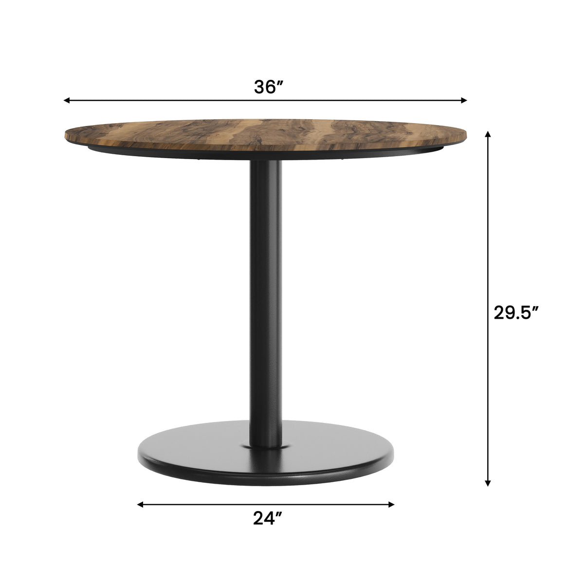 Natural/Black Base |#| Commercial 36" RD Natural HPL Tabletop with Black Table Height RD Base