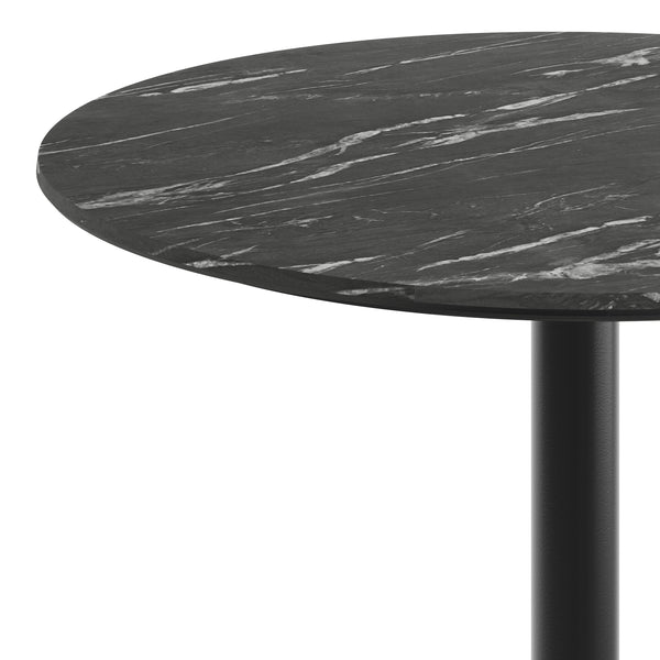 Black Faux Marble/Black Base |#| Commercial 36" Black Faux Marble HPL Tabletop with Black Table Height RD Base