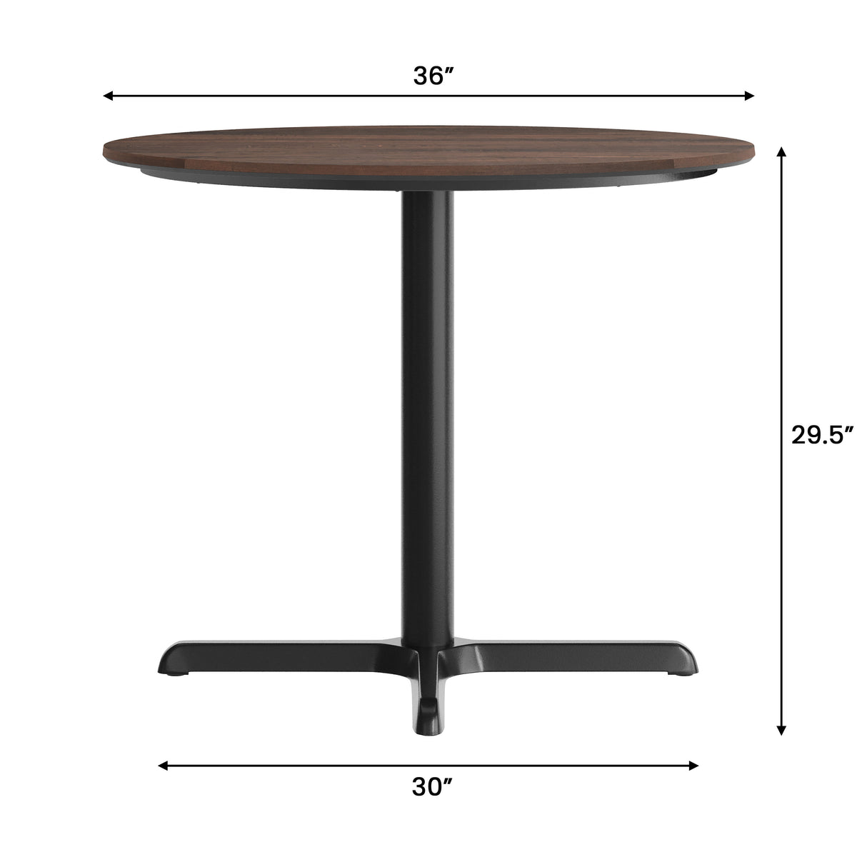 Dark Brown/Black Base |#| Commercial 31.5" Dark Brown HPL Tabletop with Black Table Height X Base