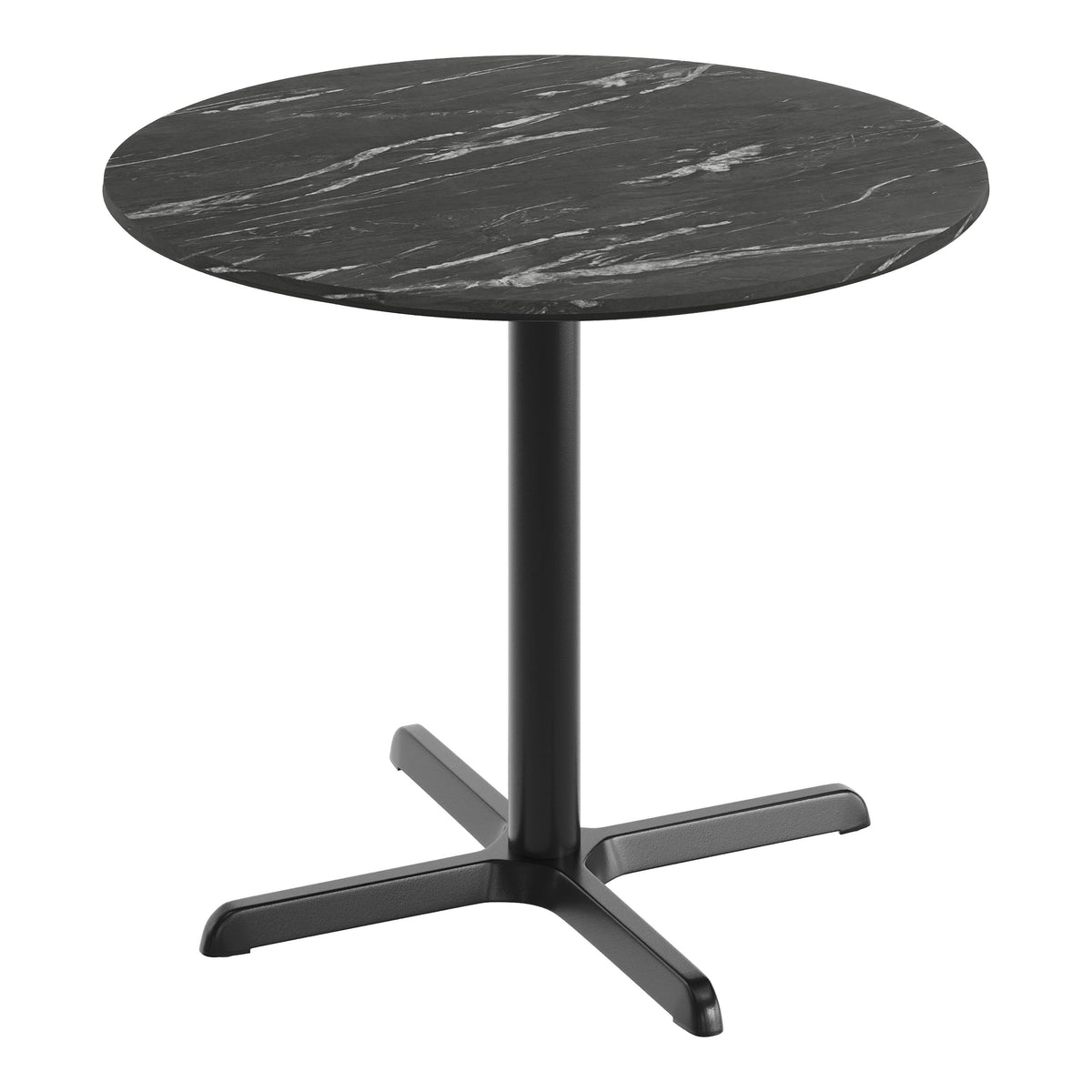 Black Faux Marble/Black Base |#| Commercial 36" Black Faux Marble HPL Tabletop - Black Table Height X Base