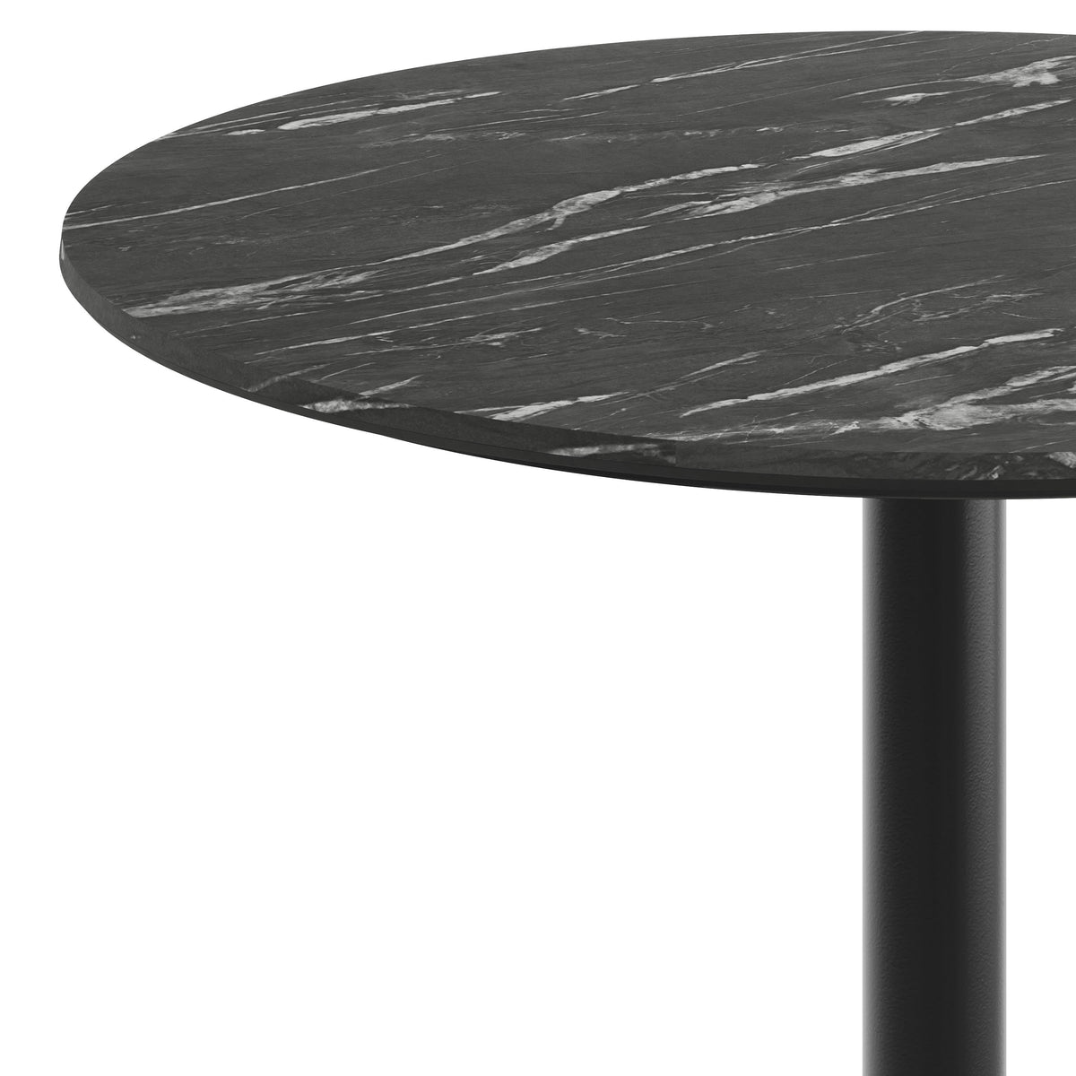 Black Faux Marble/Black Base |#| Commercial 36" Black Faux Marble HPL Tabletop - Black Table Height X Base