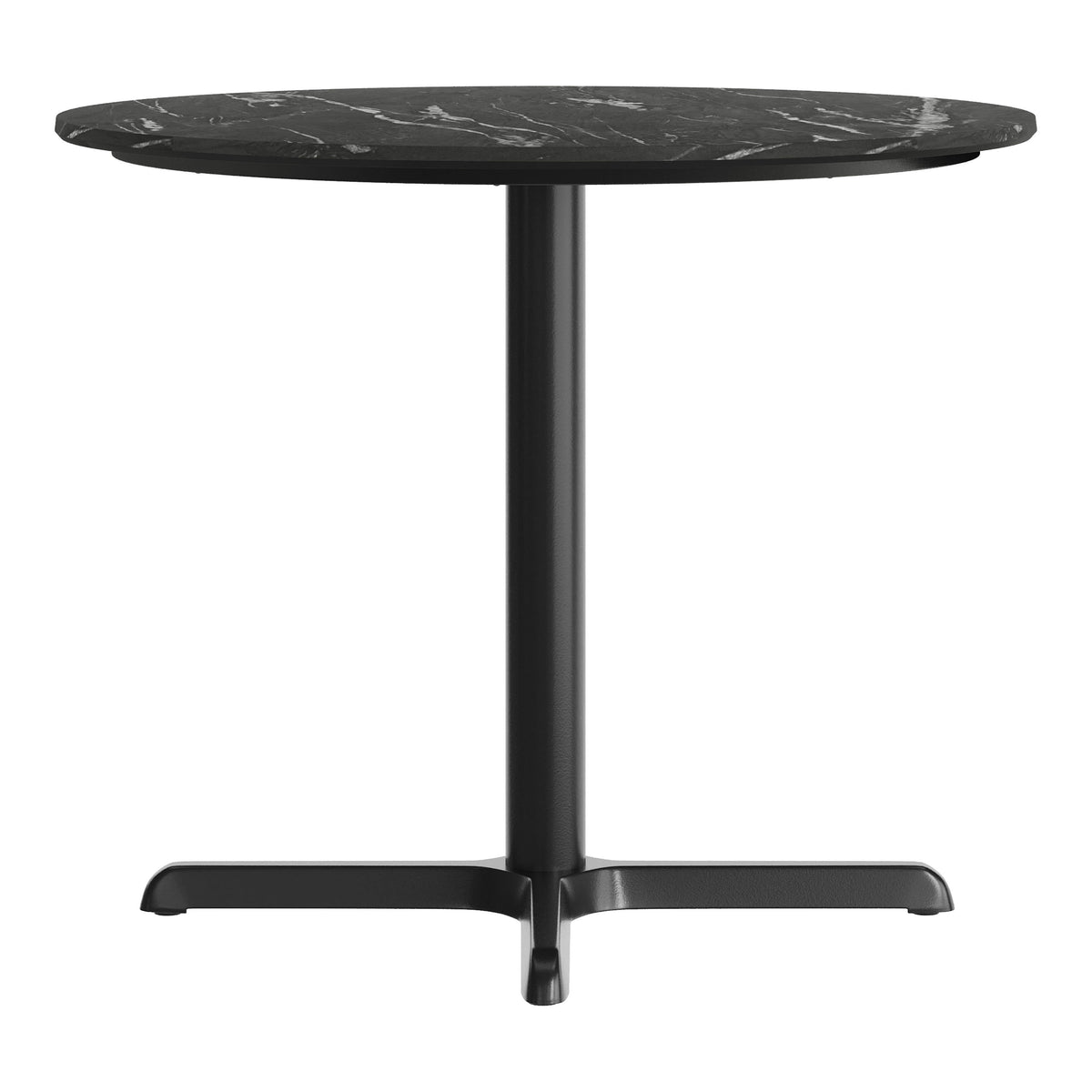 Black Faux Marble/Black Base |#| Commercial 36" Black Faux Marble HPL Tabletop - Black Table Height X Base