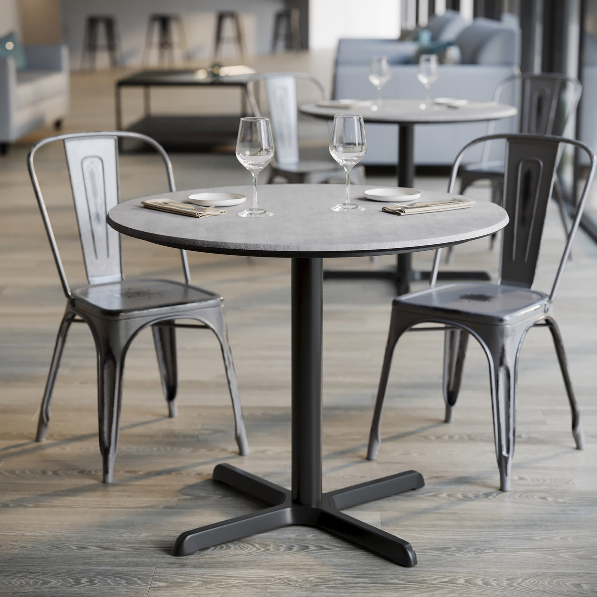Gray Faux Concrete/Black Base |#| Commercial 31.5" Gray Faux Concrete HPL Tabletop - Black Table Height X Base