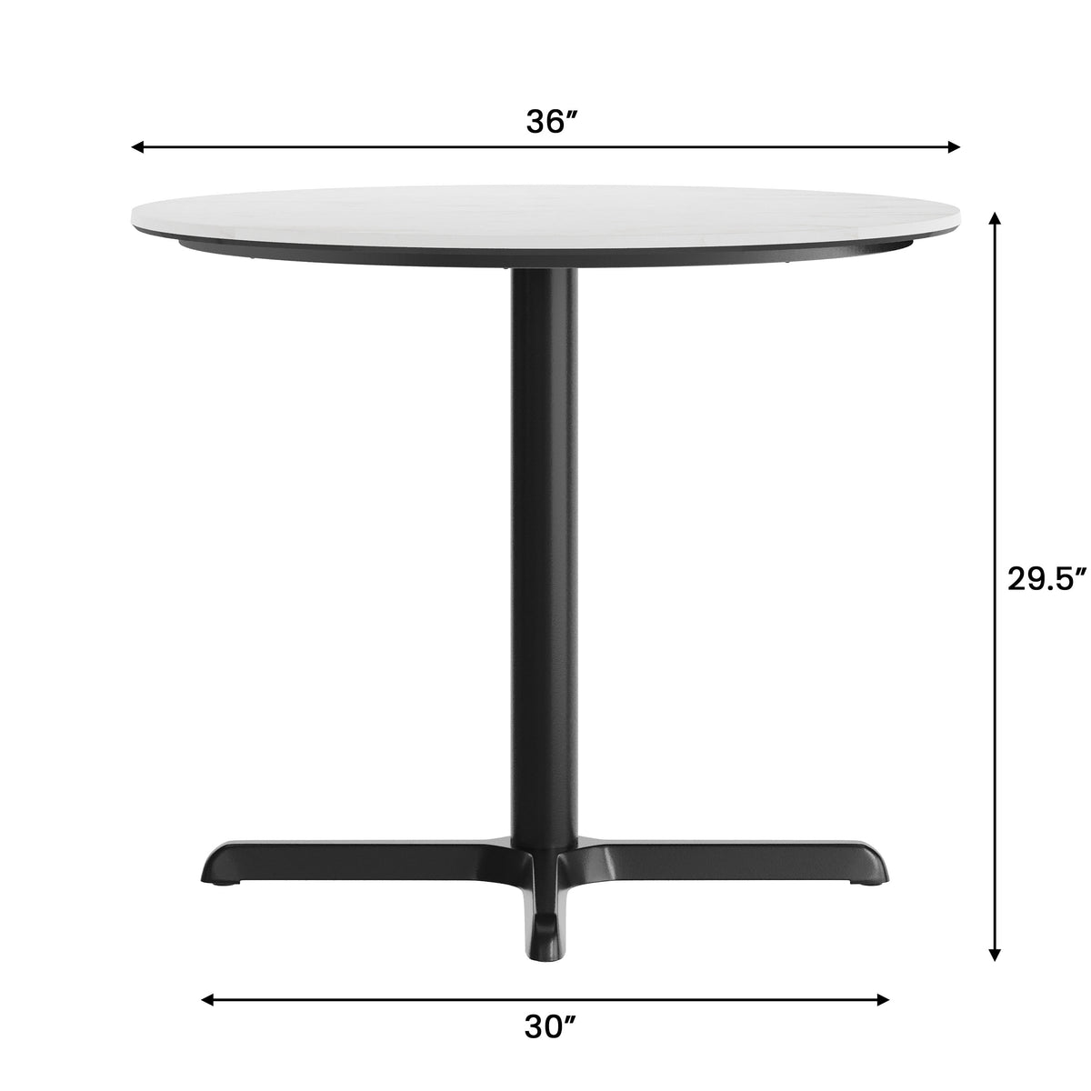 White Faux Marble/Black Base |#| Commercial 31.5" White Faux Marble HPL Tabletop - Black Table Height X Base