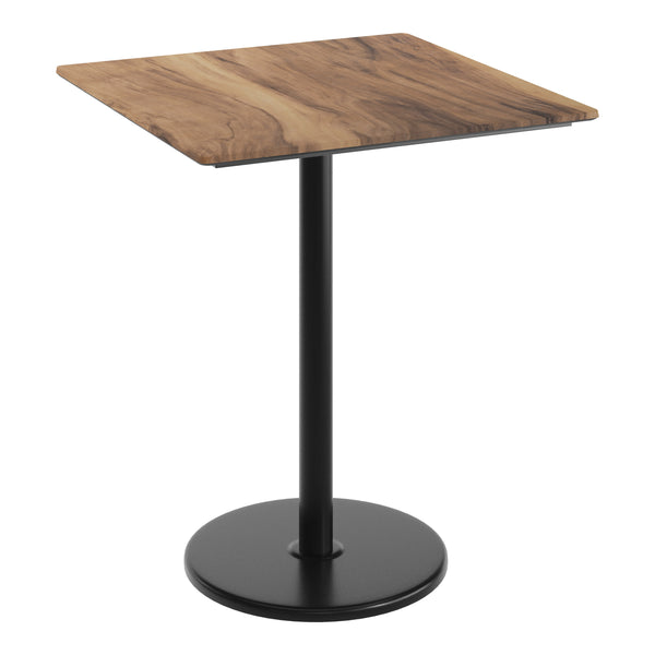 Natural/Black Base |#| Commercial 36" SQ Natural HPL Tabletop with Black Bar Height RD Base