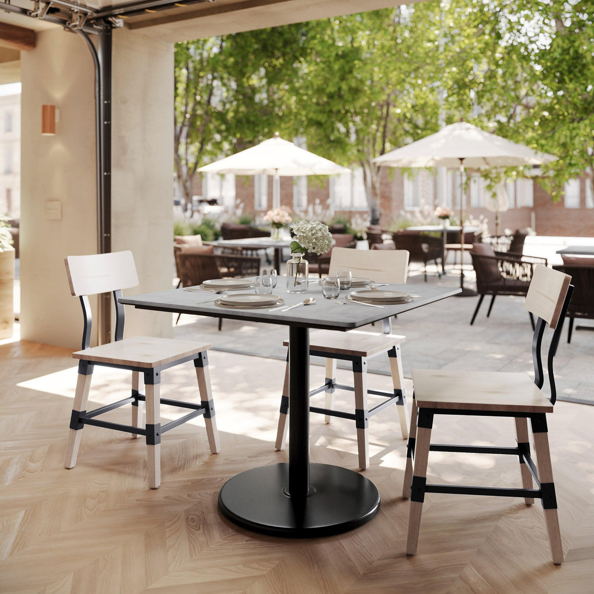 Gray Faux Concrete/Black Base |#| Commercial 36" SQ Gray Faux Concrete HPL Tabletop-Black Table Height RD Base