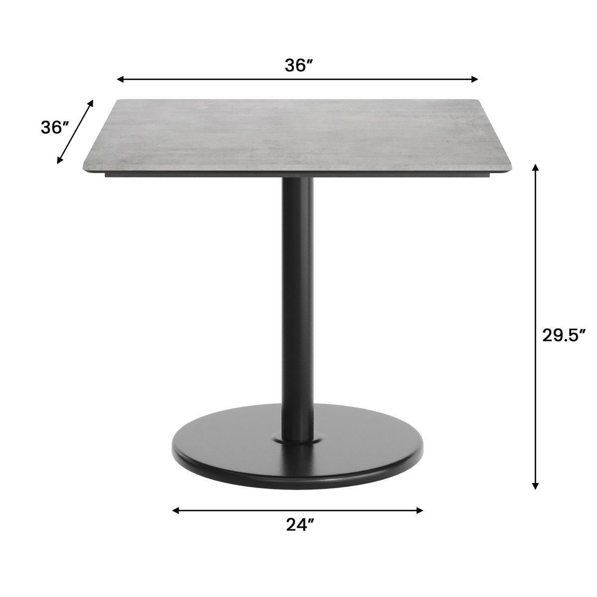Gray Faux Concrete/Black Base |#| Commercial 36" SQ Gray Faux Concrete HPL Tabletop-Black Table Height RD Base