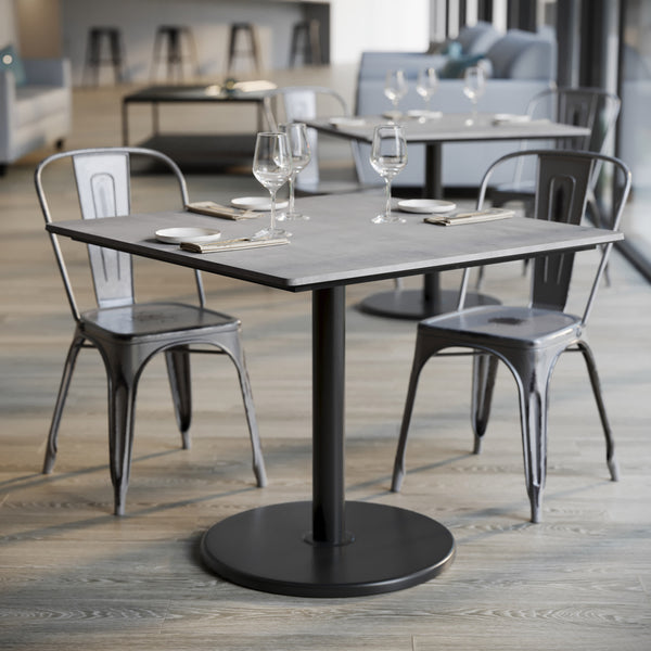 Gray Faux Concrete/Black Base |#| Commercial 36" SQ Gray Faux Concrete HPL Tabletop-Black Table Height RD Base