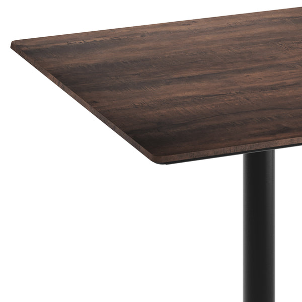 Dark Brown/Black Base |#| Commercial 36" SQ Dark Brown HPL Tabletop with Black Table Height RD Base