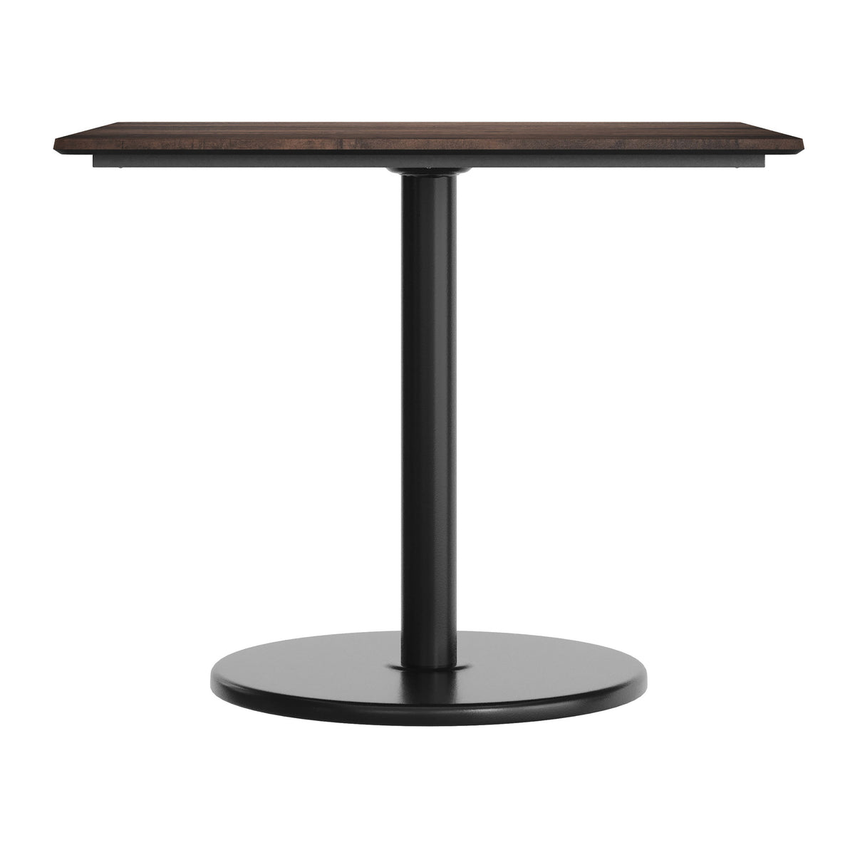Dark Brown/Black Base |#| Commercial 36" SQ Dark Brown HPL Tabletop with Black Table Height RD Base