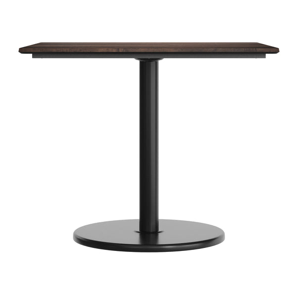 Dark Brown/Black Base |#| Commercial 36" SQ Dark Brown HPL Tabletop with Black Table Height RD Base