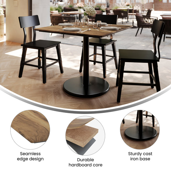 Natural/Black Base |#| Commercial 36" SQ Natural HPL Tabletop with Black Table Height RD Base